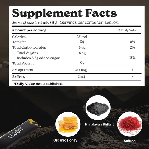 Vista 5 de Pure of Himalayan of Shilajit de palitos de miel con orgánico y azafrán, más de 85 minerales traza, 75% más de ácido fúlvico, 30