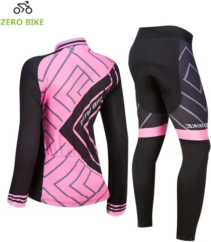 Vista 2 de ZEROBIKE Conjunto de pantalones de malla con relleno de gel 3D para mujer, transpirable, de manga larga, con protección UV