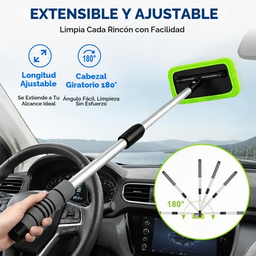 Vista 2 de XINDELL Herramienta de limpieza de parabrisas para automóvil, limpiador de ventanas con mango extensible con almohadillas de microfibra