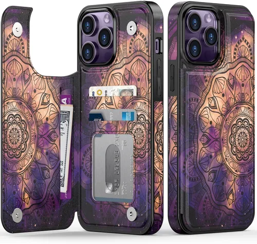 Vista 215 de LETO para iPhone 15 Pro Funda tipo cartera - Tapa tipo folio con patada - Diseños de moda - Tarjetero - Funda protectora para mujeres y niñas - 6.1