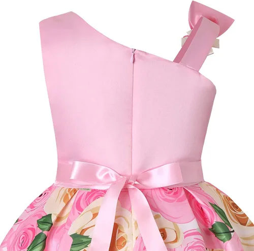 Vista 4 de 2-9T - Vestido de fiesta formal con volantes florales a rayas para niñas y niñas