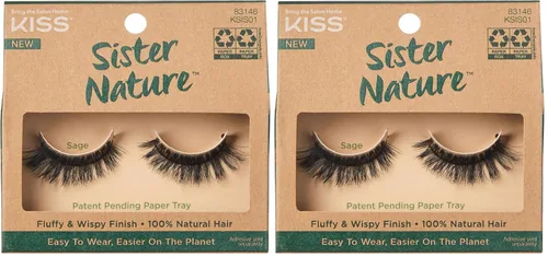 Vista 12 de KISS Sister Nature - Pestañas postizas 'Dawn', 0.472 in, cabello 100% natural, caja de papel reciclable, impresa con tinta de soja, libre