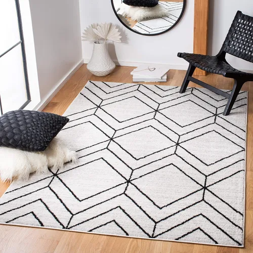 Vista 3 de SAFAVIEH Adirondack Collection - Alfombra decorativa, 2 x 3 pies, color negro y marfil, diseño geométrico moderno, no desprende pelusa y de fácil