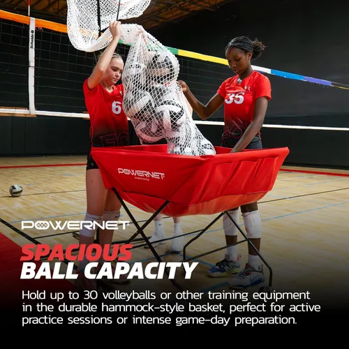 Vista 4 de PowerNet Volleyball Wheeled Cart, Rolling Collapsible Cart for Volleyballs, Portable Hammock Ball Cart, Indoor and Outdoor Multisport Ball Caddy