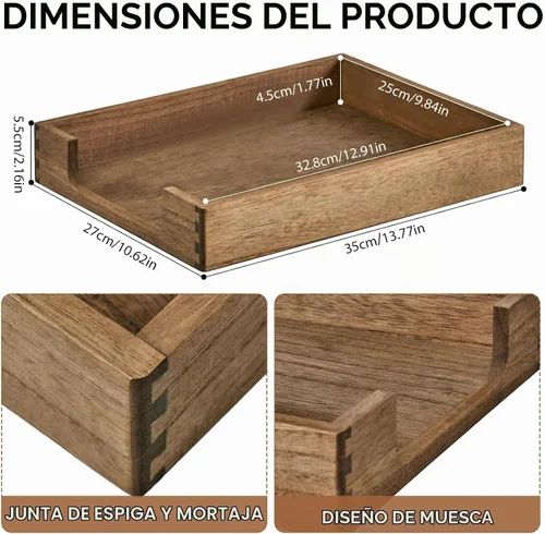 Vista 6 de Kirigen Bandeja de madera tamaño carta de un solo nivel (TP-DBR), colección de tonos de madera, bandeja de documentos de carga frontal para Marrón