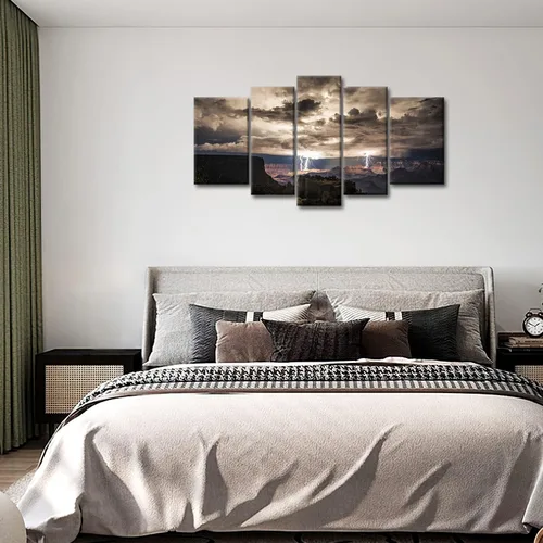 Vista 6 de So Crazy Art® Cuadros para pared de 5 unidades, diseño: rayos en el Gran Cañón y nubes oscuras, imágenes impresas en una lona, imagen decorada