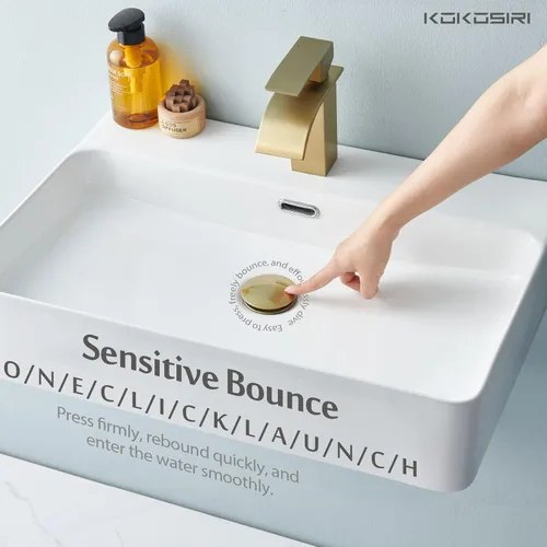 Vista 6 de KOKOSIRI C1002BG - Drenaje desplegable para fregadero de baño con cesta coladora, dorado cepillado con recogedor de pelo desmontable Oro cepillado