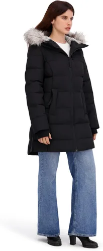 Vista 4 de Nautica Chaqueta acolchada pesada para mujer con capucha forrada de piel sintética Negro