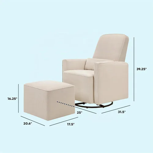 Vista 3 de Silla giratoria tapizada DaVinci Olive; incluye un otomano, Crema