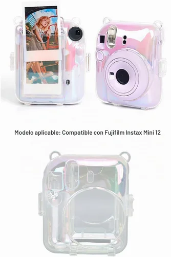 Vista 2 de Funda transparente para mini 12 instantáneos, cámara de película con capacidad para 10 películas en la parte posterior y correa ajustable