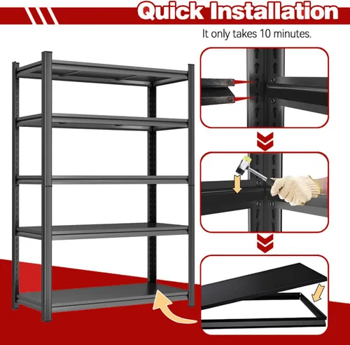 Vista 6 de Estantería resistente, estantes de garaje de 5 niveles de 40 pulgadas de ancho, estante de almacenamiento de metal ajustable para garaje, cocina