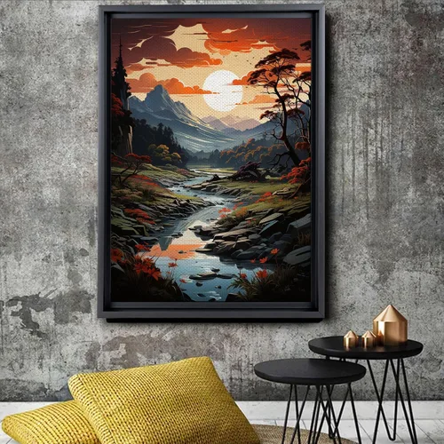 Vista 3 de Winding River Abstract Minimalist Printable Poster, print art print, Nature Wall prints, Vector Illustration, National Park Landscape