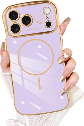 Vista 32 de Fiyart - Funda diseñada para iPhone 16 Pro, marco de onda lindo con forma rizada, corazones de amor chapados para mujeres y niñas, protección