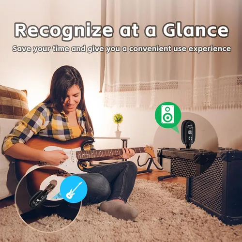 Vista 4 de Sistema de guitarra inalámbrico A8 UHF, 2 modos, batería recargable de litio, rango de 100 pies, Plug & Play para guitarra, bajo, violín, teclado