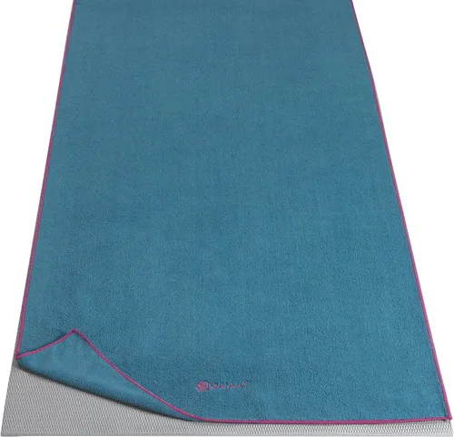 Vista 9 de Gaiam Toalla de microfibra para esterilla de yoga, toalla de yoga para yoga caliente (68 pulgadas de largo x 24 pulgadas de ancho), sombra azul