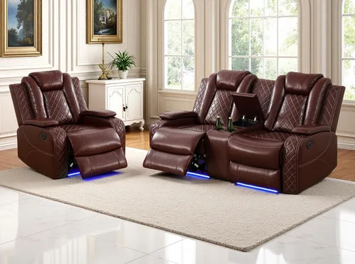 Vista 71 de Juego de sofás reclinables eléctricos, juegos de muebles de sala de estar, sofá reclinable eléctrico moderno negro, sofá biplaza y silla