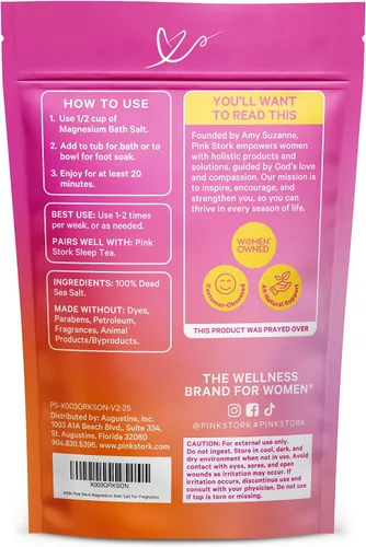 Vista 9 de Pink Stork Embarazo de baño – Copos de magnesio sin perfume para baño o remojo de pies – Sal pura del Mar Muerto – Alivio para dolores de embarazo