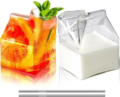Vista 7 de SuproBarware Vasos de cóctel de 12 oz 12.2 fl oz, vasos de Martini, vasos de whisky, vasos creativos con forma de caja de leche para cóctel