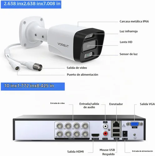 Vista 2 de Sistema de cámara de seguridad con cable, 8 canales 5MP Lite CCTV DVR kit con 4 cámaras de seguridad AHD para el hogar de 3MP al aire libre, carcasa