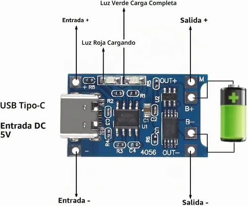 Vista 2 de 20 unids TP4056 Tipo-C USB 5V 1A 18650 Módulo de cargador de batería de litio Junta de carga de iones de litio TC4056A con función de protección dual