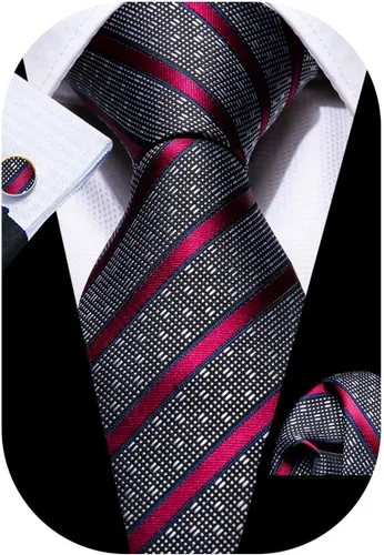 Vista 290 de Barry.Wang Juego de corbatas para hombre, corbata de seda a rayas, tejido a cuadros, gemelos formales, negocios, boda