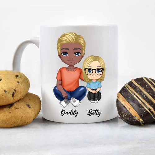Vista 8 de Taza de café para el día del padre para papá de parte de hija e hijo. Taza del mundo con el mejor papá del mundo. Taza divertida con nombre
