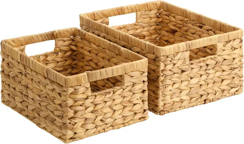 Vista 10 de StorageWorks Cesta de mimbre con asa, cestas de almacenamiento de mimbre para organizar, cestas de almacenamiento decorativas para estantes, cuerda