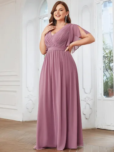 Vista 4 de Ever-Pretty Plus Vestido de dama de honor formal con cuello en V profundo y cintura elástica para mujer, talla grande, 0164A-DA