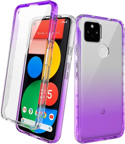 Vista 8 de Funda para Google Pixel 5a 5G con protector de pantalla integrado (no para Google Pixel 5), Rosebono Hybrid Gradient Transparente Suave TPU Clear