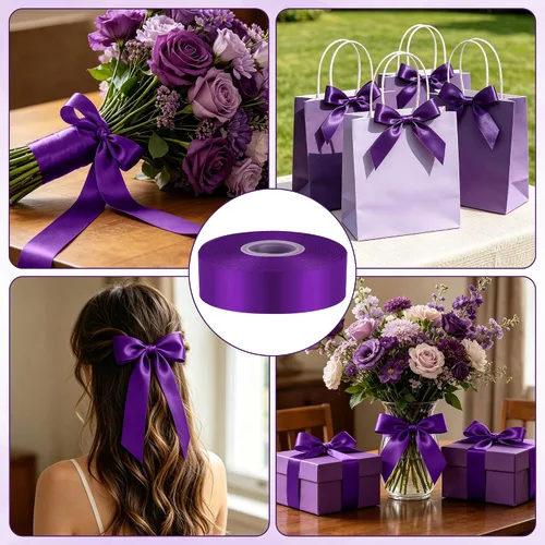 Vista 4 de Fullive Cinta de 1 pulgada para envolver regalos, cinta de Halloween de color morado oscuro de 30 yardas Sleek Glossy, Wear Resistant, Easy Cut