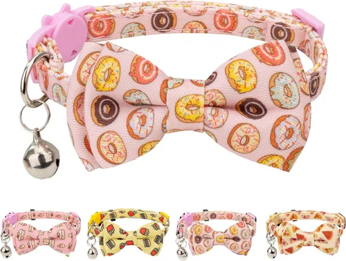 Vista 14 de Collar de gato Campana pajarita de seguridad para gatito, flor separable, Kimino Sakura, pastel, patrón de dibujos animados, gatito, niño, niña