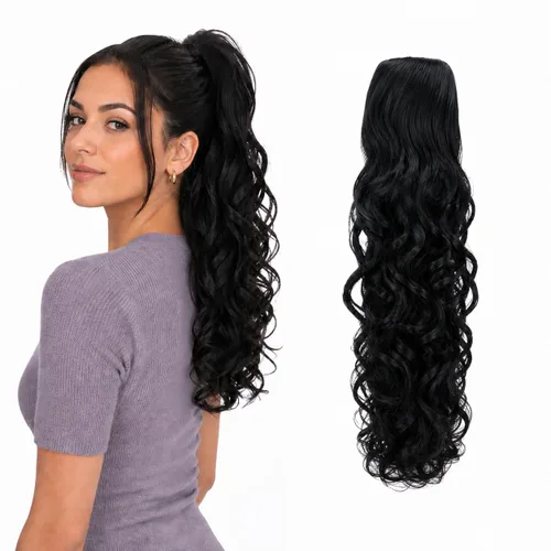 Vista 23 de CAISHA Extensiones de cola de caballo de 18 pulgadas, voluminosas, onduladas, marrón ceniza, mezcla de rubio claro PH35