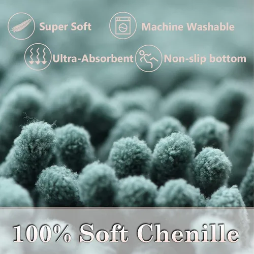 Vista 5 de Juego de 3 tapetes de baño de felpilla, antideslizantes, ultra suaves, absorbentes con forma de U para inodoro, baño, bañera, ducha, color verde