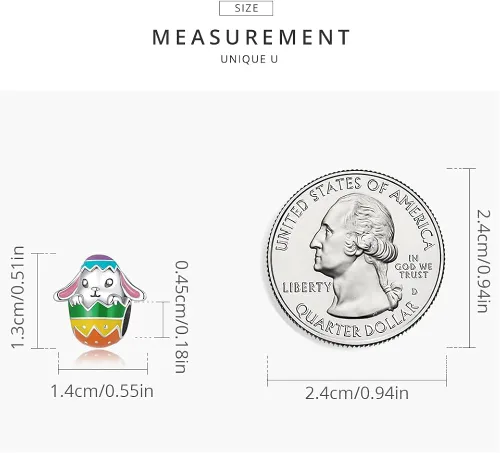 Vista 5 de Abalorio de huevo de Pascua de conejo de plata de ley 925 para pulsera Pandora pulsera de abalorios europeos
