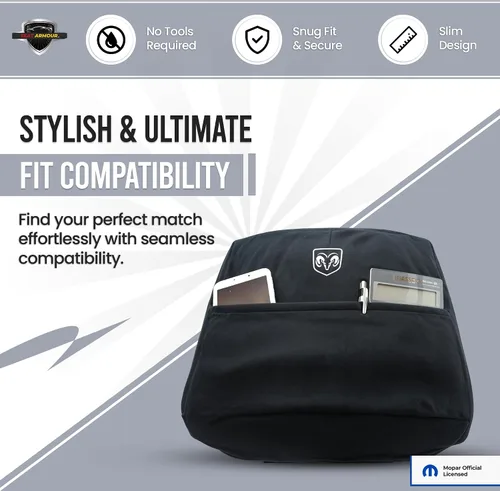 Vista 5 de Cubierta de reposabrazos de consola premium para Dodge Ram (2014-2020) - (Modelos de asiento de salto) – Protector de tapa de consola suave, lavable
