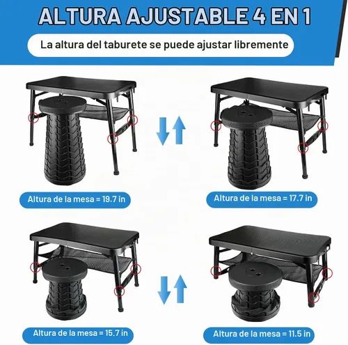 Vista 4 de Juego de mesa y taburete plegable portátil, mesa plegable ligera y taburete plegable para camping, picnic, playa, pesca, mesa resistente