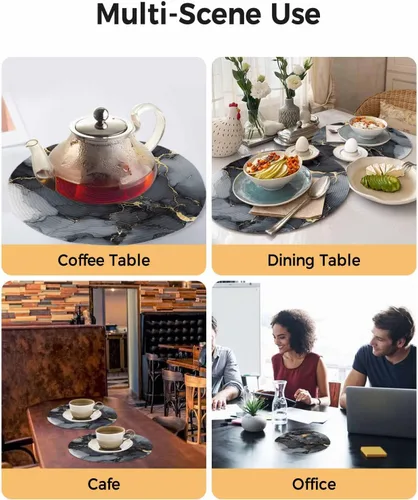 Vista 2 de Round Placemats Set of 6 Marble Texture Art Round Braided Placemats Non-Slip Place Mats for Dining Table, Heat-Protective Decorative Table Mats