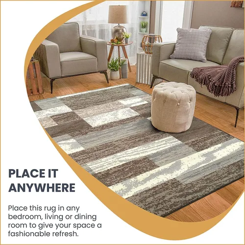 Vista 4 de Superior Alfombra de pasillo para interiores, respaldo de yute, decoración moderna de patchwork geométrico para dormitorio, oficina, sala de estar