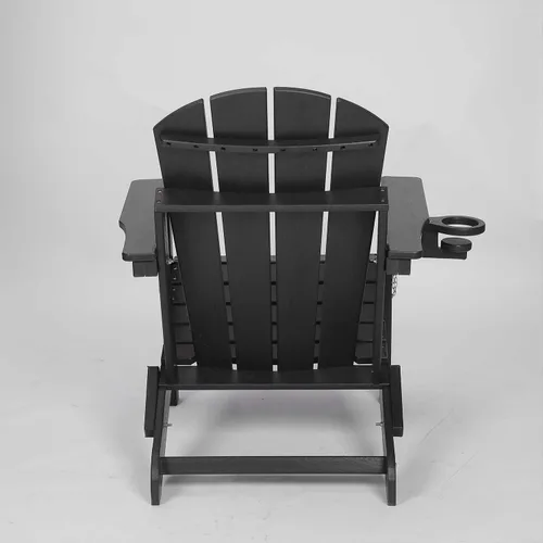 Vista 8 de Silla Adirondack plegable con soporte para tazas, silla de exterior de HDPE resistente a la intemperie, silla de césped de grano de madera para Negro