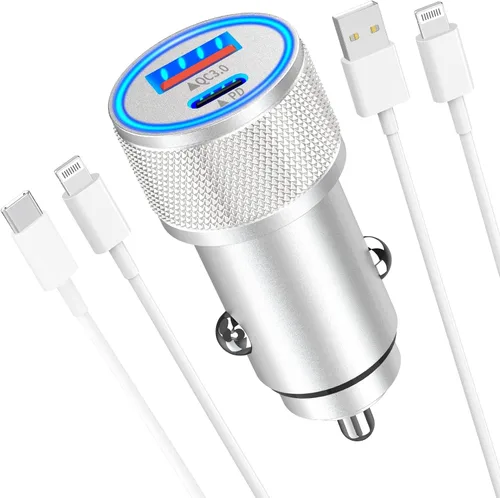 Vista 9 de USB-C Car Charger Fast Charging, Veetone 2Pack 66W PD&QC3.0 All Metal Type-C Power Cigarette Lighter USB Charger for iPhone 15/15 Plus/15 Pro/15 Pro