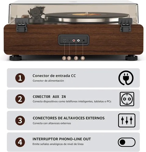 Vista 6 de FEKTIK Vinyl Record Player with Magnetic Cartridge and Built-in Speakers