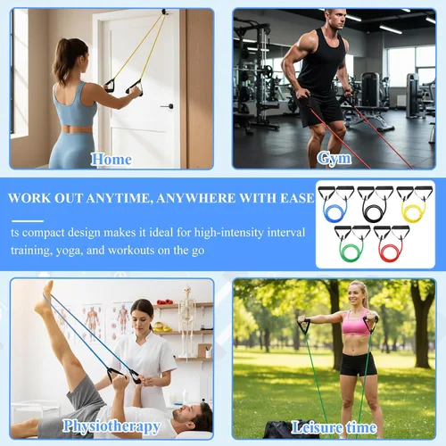 Vista 6 de 10 bandas de resistencia para ejercicio con asas, bandas elásticas de ejercicio, tubo de resistencia física, banda de entrenamiento para mujeres