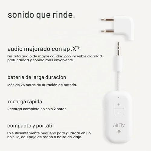 Vista 4 de AirFly Pro 2 Deluxe - Adaptador Bluetooth para avión, conecta 2 AirPods o auriculares inalámbricos - Transmisor/receptor Bluetooth AUX de 3.5mm