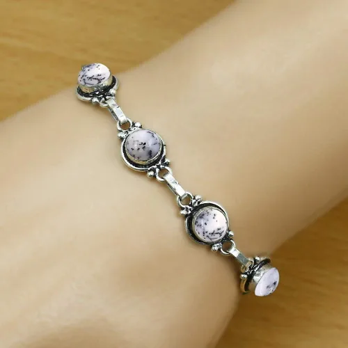 Vista 75 de Round Shape Natural & Synthetic Gemstones Silver Plated Bracelets for Women - Vintage Bohemian Style Handmade Birthstone Adjustable Link Bracelet