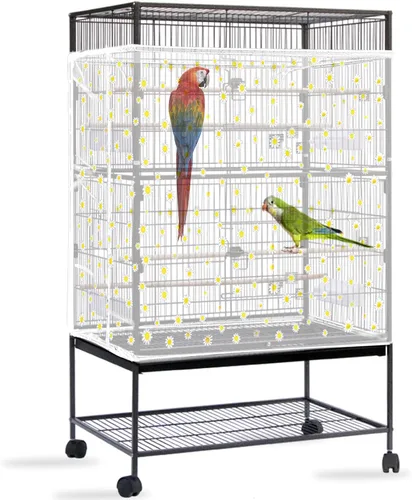 Vista 9 de Daoeny Funda para Captura de Semillas para Jaula de Pájaros, Cubierta Grande para Jaula de Pájaros, Red de Malla de Nylon Ajustable y Suave Negro