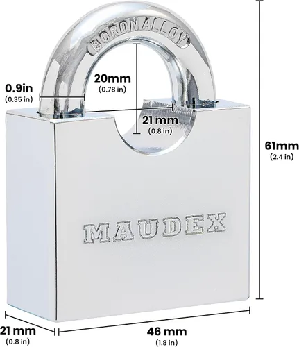 Vista 2 de Maudex® RPB45 Candado de Servicio Pesado con 5 Llaves - Grillete Endurecido Resistente al Corte de 9mm - Cuerpo Cromado Resistente a la Intemperie