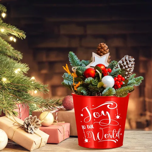 Vista 5 de Hoolerry 16 macetas de Navidad para jardinería, accesorios galvanizados, cubo de metal rojo de 6 pulgadas, macetas de flores galvanizadas