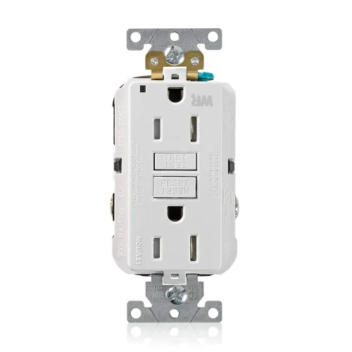 Vista 4 de Leviton Receptáculo GFCI dúplex de autoprueba dúplex de 15A-125V extra resistente a la intemperie, 15 amperios, G5262-WTE, negro