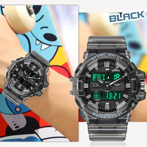 Vista 3 de Reloj para hombre, reloj analógico digital para hombre, relojes deportivos para hombre, color blanco transparente, diseño único, LED, táctico