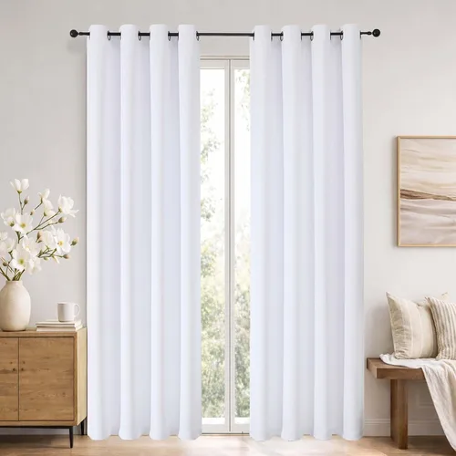 Vista 114 de Simplebrand Cortinas blancas puras de 96 pulgadas de largo para oscurecer la habitación, juego de 2 paneles para dormitorio/sala de estar, bloqueo